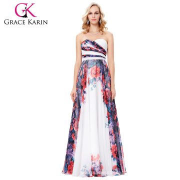 Grace Karin 2017 Neue Art- und Weisefrauen-Chiffon- lange Blumenblume druckte Muster-Abend-Kleid GK000131-1